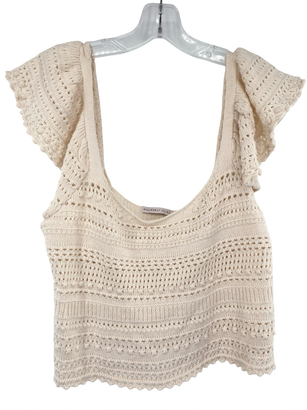 Sincerely Jules Crochet Boho Cream Knit Crop Top Size Large